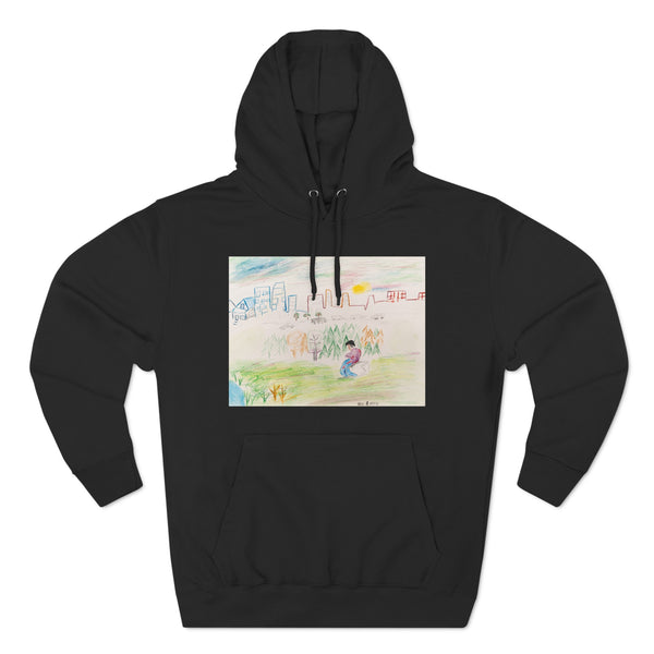 "Ma-Nee Thinking About the Offering City" by Elder Ma-Nee Chacaby - All-Genders Pullover Hoodie